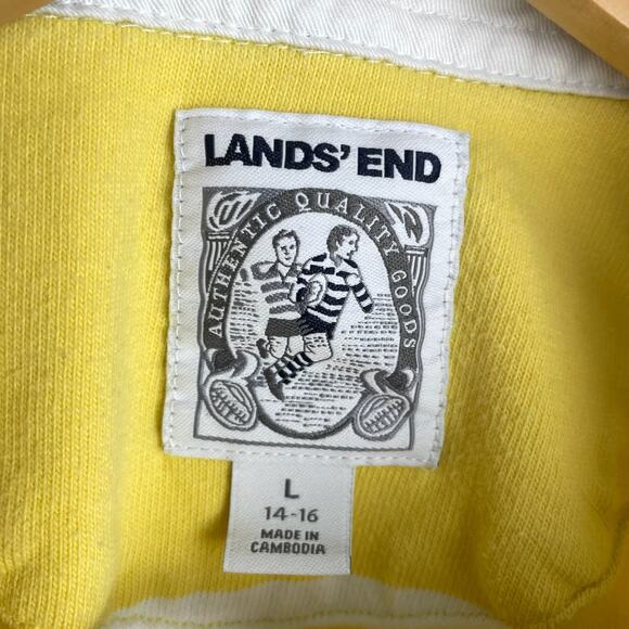 Vintage Lands End Rugby Yellow White Striped Long Sleeve Shirt Preppy SZ L 14/16 - Picture 3 of 8